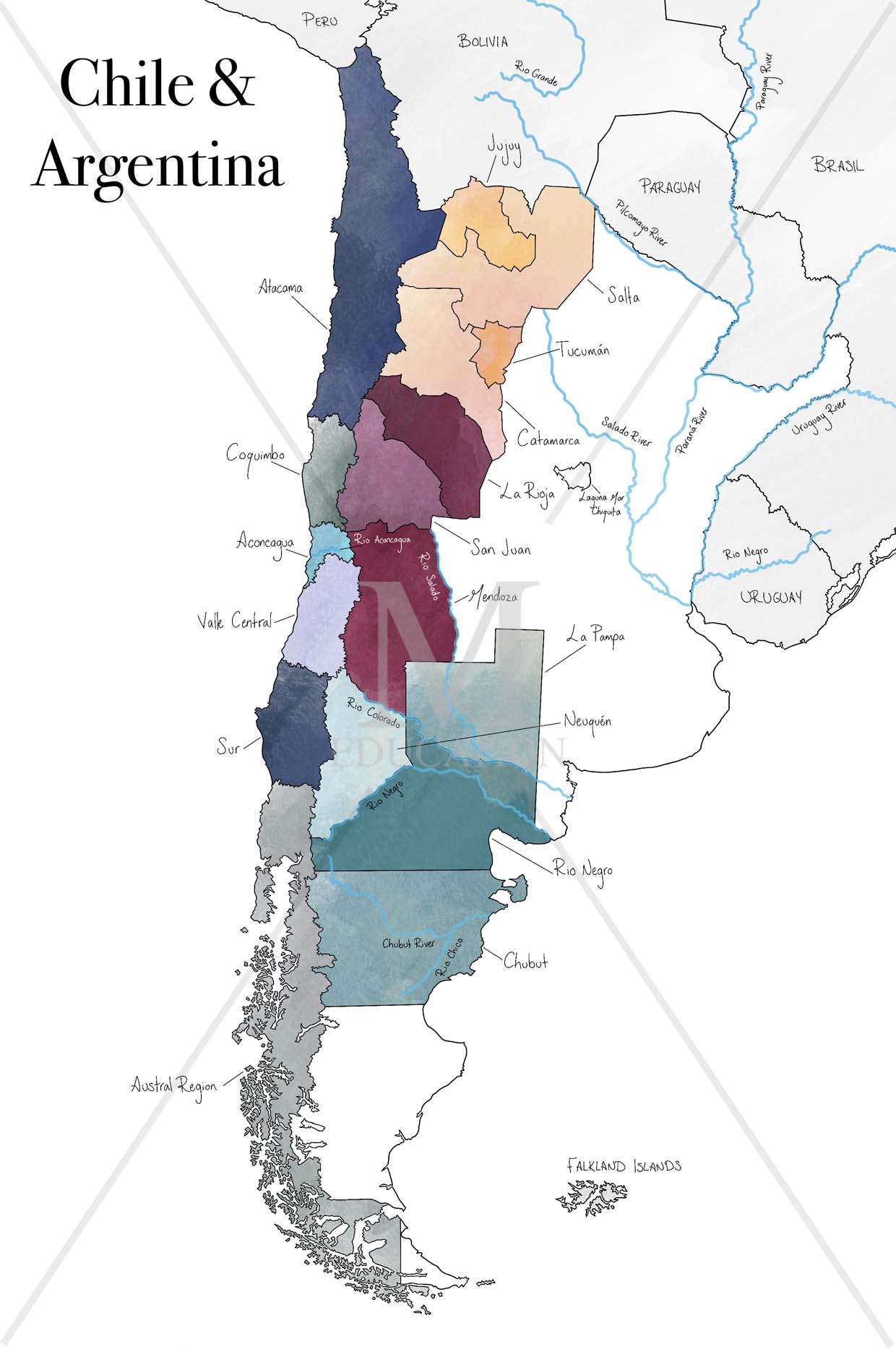 Wine Map of Argentina and Chile - Poster 50 x 70 cm – La Carte des Vins  s'il vous plaît